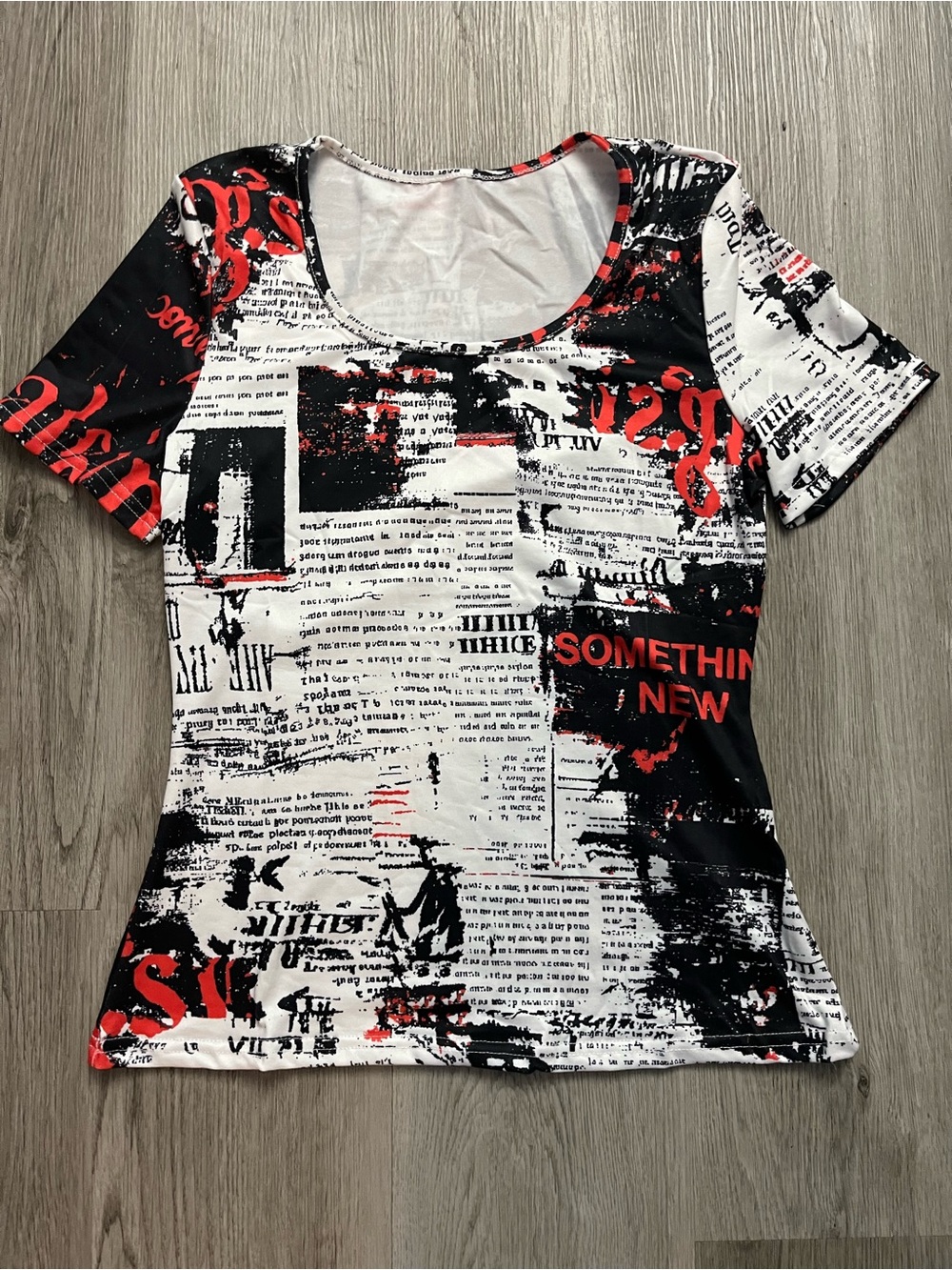 🔥282–Scoop Neck Graphic Tee in Black, White & Red